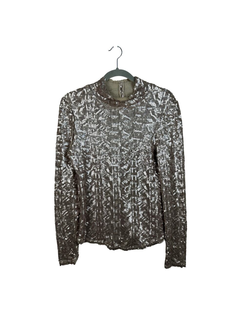Intimately Free People Sequin Top Women S Champagne Excellent Mock Neck‎ Disco